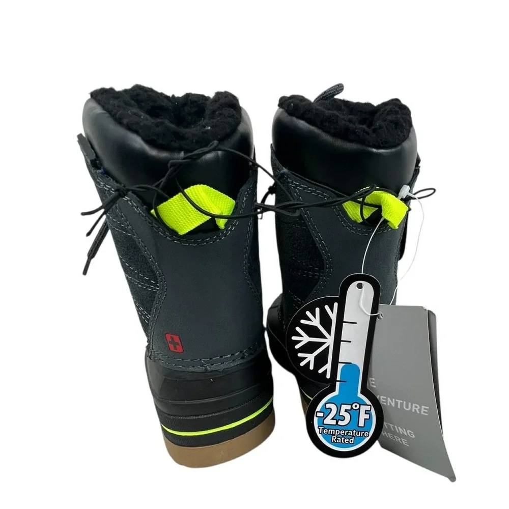 Swiss Tech 7 Black Grey Waterproof Suede Winter Snow Boots Insulated Kids NWT‎